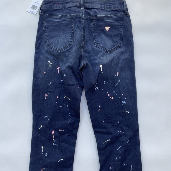Guess Women’s High Rise Skinny Jeans Painted Splitter Details In Blue Size 28 - Picture 8 of 13